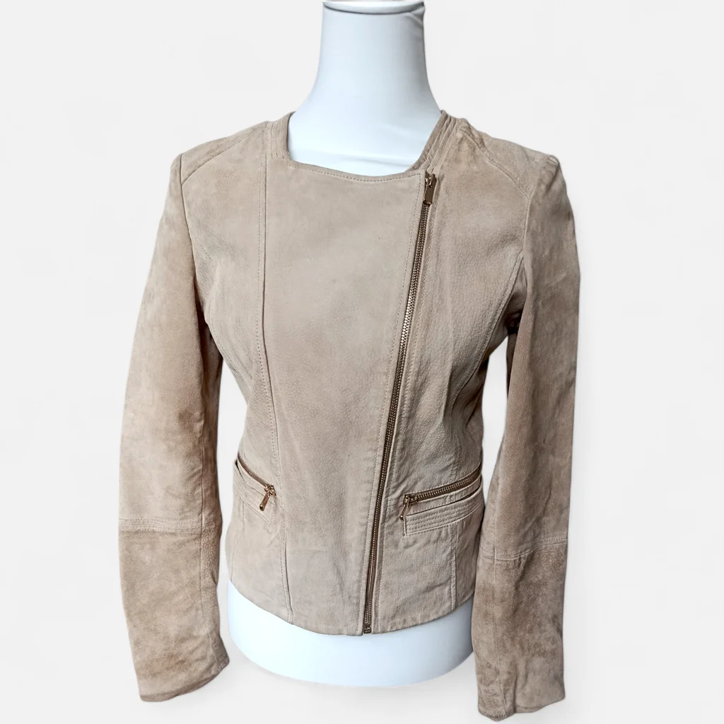 Veste en cuir beige Mango taille S